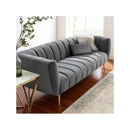 Modern Beech Wood Sofa with Velvet Fabric and Stainless Steel Legs - Gray - 200 x 85 x 75 cm
