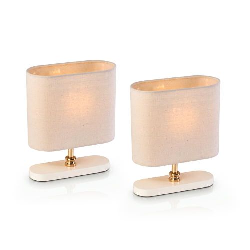 Set of 2 Modern White and Gold Table Lamps with Beige Fabric Shades