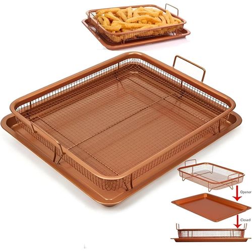Oven Tray - Versatile Stainless Steel with Removable Feature, Non-Stick Mesh Rack for Baking, Oil Filter, Frying Basket, Grill Basket Copper Plated Stainless Steel Versatile