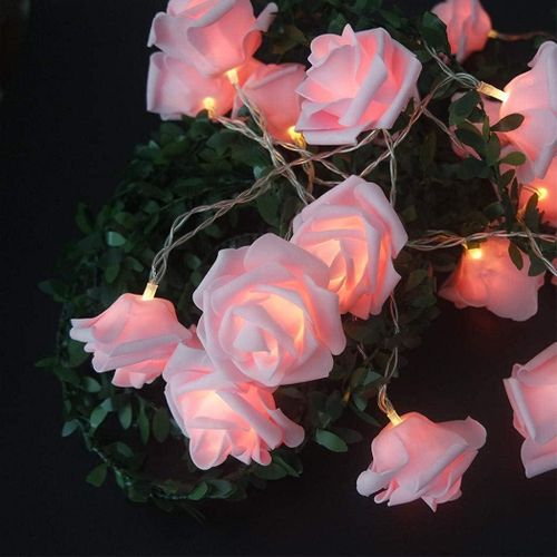 LED Pink Rose Flower String Lights Battery Operated for Wedding Home Party Birthday Festival Indoor Outdoor Decorations Large Rose Flower Diameter 6cm (6.6ft 20LED, Pink Rose Warm Lights)