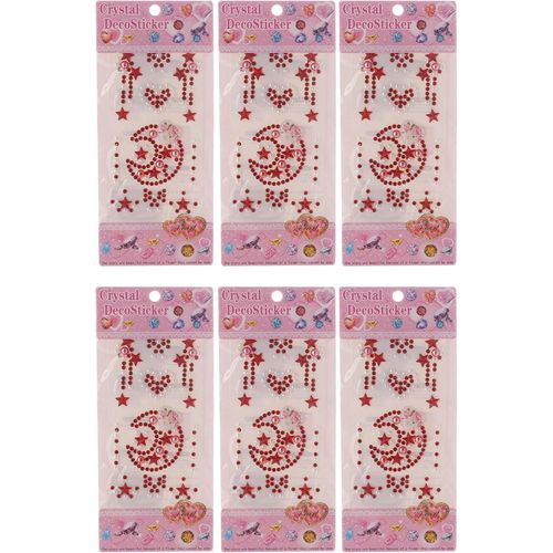 Crystal Plastic Sticker Set Of 6 Pieces For Paper, Decoration And Clothes - Red and White 21915-4 - -5037-Red & White3