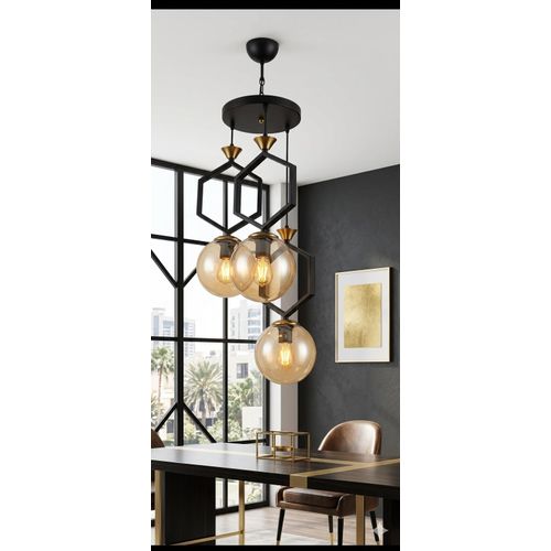 Hexagonal metal triple pendant light
