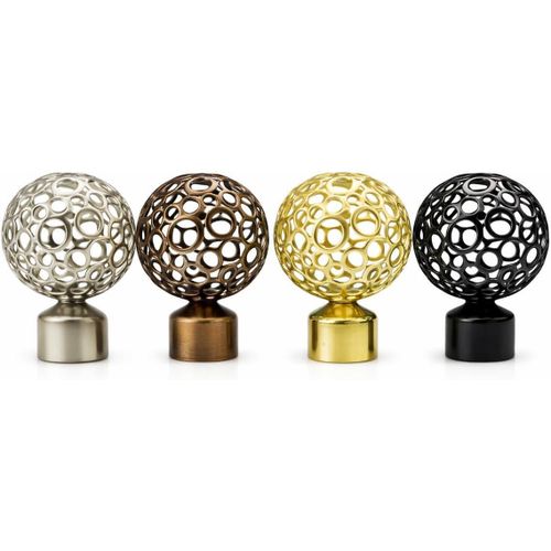 Luxury Decorative Curtain Rod Finials – Metal Ball Design – 2 Pieces – Silver