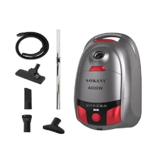 SOKANY مكنسة كهربائية 4000 واط، سعة 3.5 لتر، 4 في 1، موديل SK-13054، مع ملحقات متعددة، شاشة LED، رمادي وأحمر