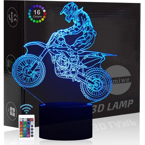 Motocross 3D Illusion Night Light Toy,16 Colours Change Smart Touch & Remote Control,Home Decor LED Bedside Table Lamp,Christmas Birthday Gift for Boys Adult Friends & Family Motorcycle Lovers