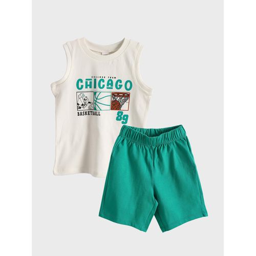 Crew Neck Printed Baby Boy Undershirt And Shorts 2-Piece Set