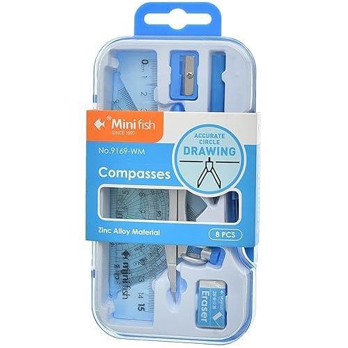 High Quality 8-Piece Compass Set Plastic and Metal Fluorescent School Supplies with Mechanical Pencil for