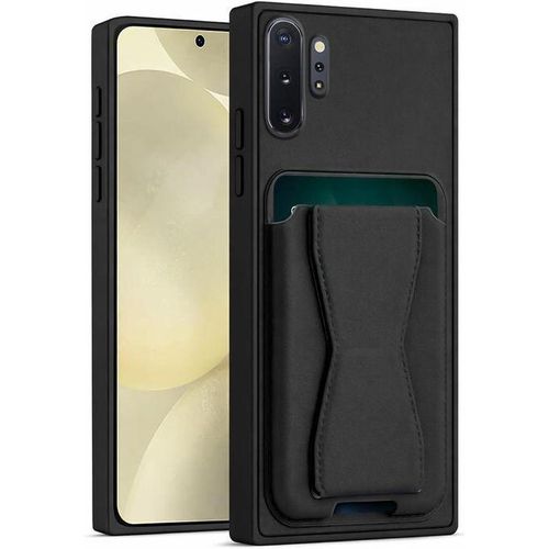 Leather Wallet Case Compatible with Samsung Galaxy Note 10+ Plus, Leather Back Cover With TPU Frame, Shockproof Protective Phone Case with Card Holder Stand (Black)