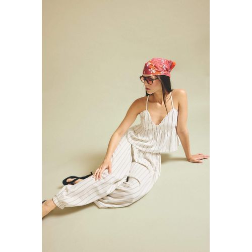 Balloon Fit Double Pocket Striped Linen Blended Trousers