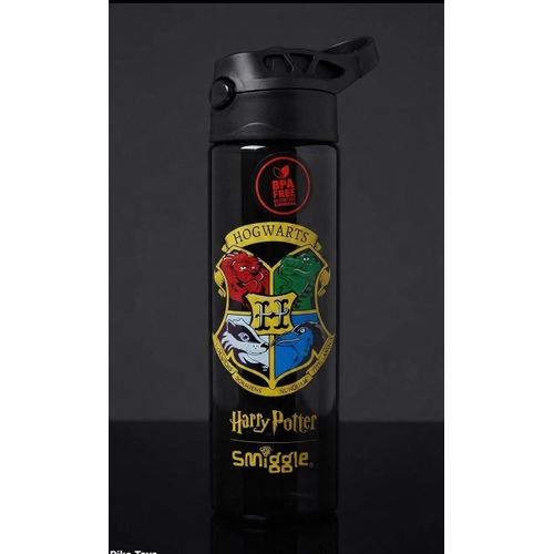 Smiggle Harry Potter Hogwarts House Crest Water Bottle - BPA Free Black Sipper Cup with Flip Top Lid and Secure Locking Mechanism