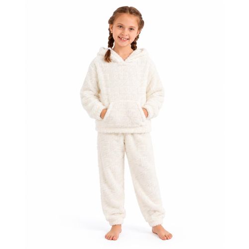 Plush Hooded Training Suit For Girls - Off White