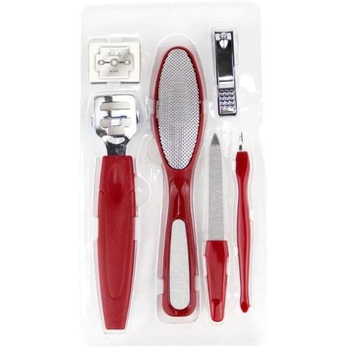 Pedicure Tool SET -5PCS Foot Scrubber Brush Foot File Callus Remover with Foot Rasp, Pumice Stone, Nail Cleaning Brush and Sand Paper for Dry +with10 Pieces Callus Shaver Blades