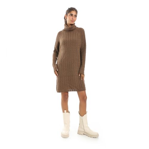 Long Treco high Nick Pullover-17411-Brown