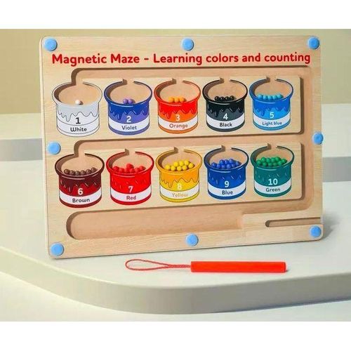 Colorful magnetic maze and numbers - matching magnetic stick for toddlers - educational counting toy for fine motor skills and color recognition - travel-friendly educational board for boys and girls aged 3 and up