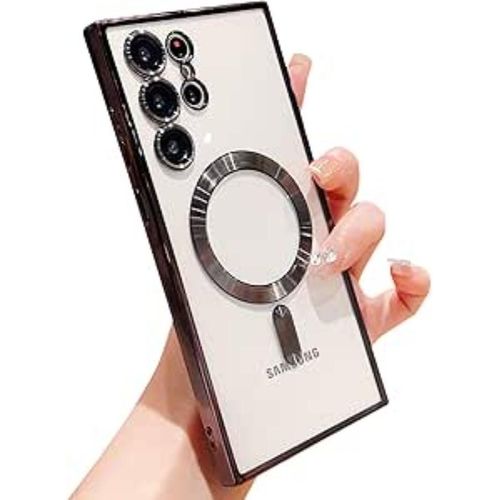 tentech MagSafe Slim Soft Magnetic Phone Case for Samsung Galaxy S23 Ultra 5G Full Protection Camera Lens with Transparent Protective Plating Layer Shockproof for Men Women Black Silicone