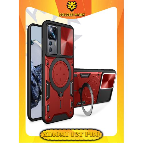 For Xiaomi 12T/12T Pro Armored Camera Shield Cover Camera Lend Protection, Built-in 360° (Red)