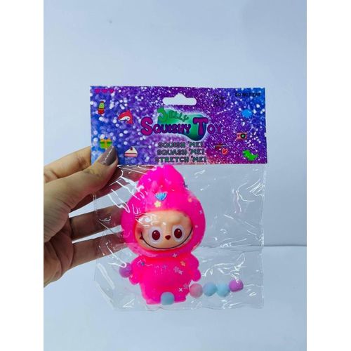 Pink Labubu shaped squishy toy.