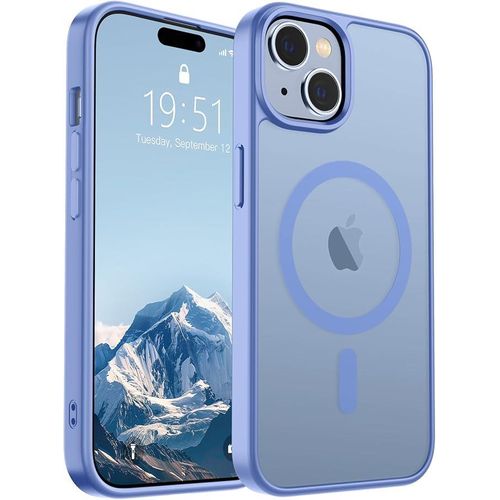 Magnetic for iPhone 15 Case (Compatible with MagSafe) (Military Grade Drop Protection) Slim Translucent Matte Shockproof with Anti-Fingerprint Phone Case, Blue Purple