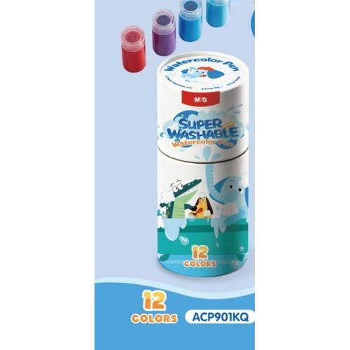 Chenguang Super Washable Watercolor Pens – 12 Colors in Portable Storage Cup With Cute Stamps – 7mm Tip – No: ACP901KQ