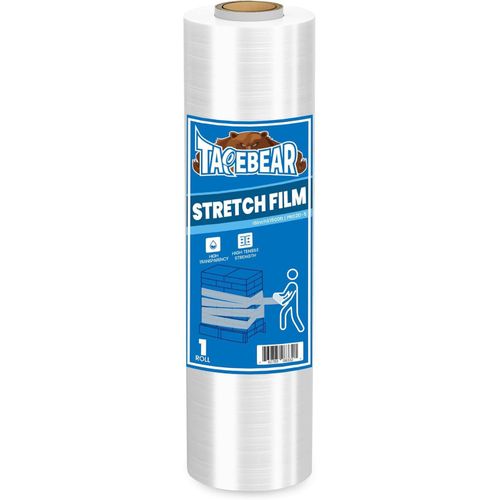 TAPEBEAR Shrink Wrap Clear Pallet Wrap 380mm * 230m, Stretch Wrapping Film Industrial Strength Plastic Wrap Water & Moisture Proof for Moving House, Furniture, Luggage, Parcel, Carpet Protection