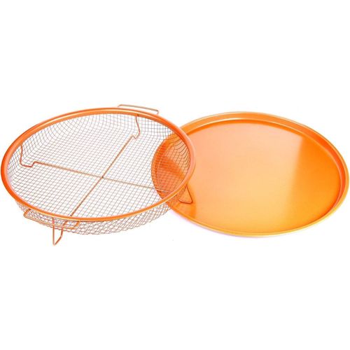 Round Roasting Tray with Rack 31 cm Nonstick Teflon Oven Baking Pan for Fries Chicken Wings Shrimp, Deep Round Cooking Tray for Crispy Oil-Reduced Oven Meals