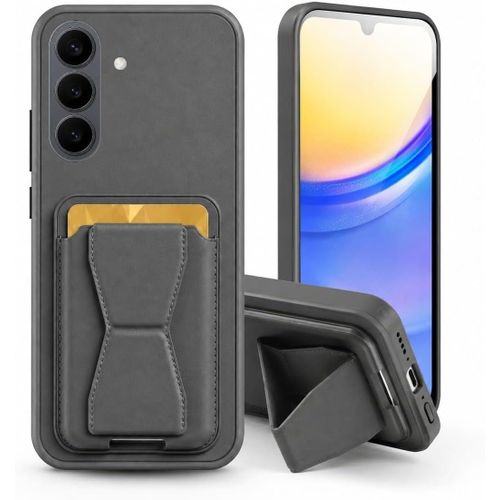 Leather Case Compatible for Samsung GALAXY S26 Plus Shockproof Leather Back Card Storage & case built-in Stand PU leather for a stylish look, comfortable grip, Black, Gray