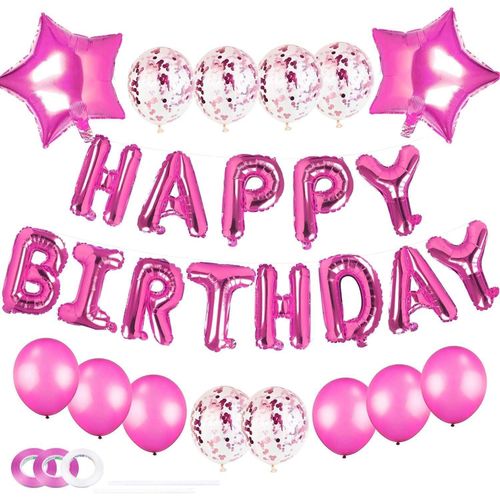 Secret Happy Birthday Balloons Decorations set 13pcs Pink Foil Mylar letter Balloons Banner 12pcs Latex Confetti Balloons 2pcs Giant Star Balloons for Birthday Party Decorations and Supplies(pink)