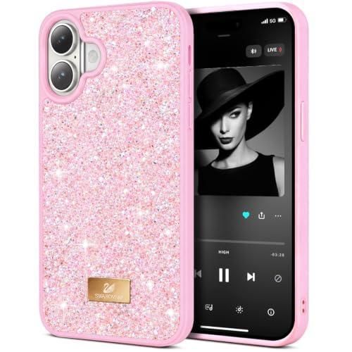 Glitter Rhinestone Protective Case for iPhone 16 6.1-Inch with Shockproof Design - Pink