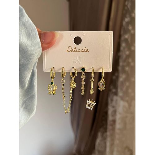 set of three pairs of gold-toned stainless steel stud earrings