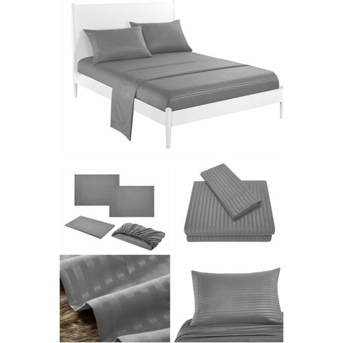 Silk Duvet Cover - 3 Pieces - Stripe - Consists of Comforter and 2 Pillow Cases 50 * 70 (Grey, 240 * 260)