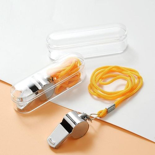 Metal whistle for referees, suitable for football coaches, sports matches, and referees. Loud and clear sound, ideal for outdoor use. Includes hanging rope and storage box (2).
