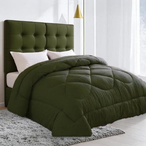 Winter Fiber Comforter Queen Size 180 x 230 cm with 2 Pillow Cases 50 x 70 cm – Soft and Warm for Daily Use (Olive)