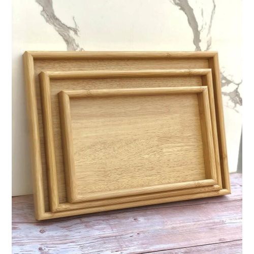 Wooden Rectangular Nesting Serving Trays Set of 3 for Coffee Tea Serving and Display