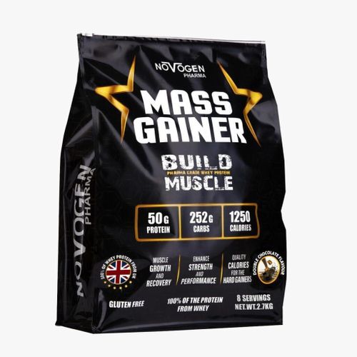 Novogen Mass Gainer Protein Powder (2.7 kg / 6 lbs), High-Calorie Anabolic Muscle Mass Gainer with 50g Protein & 252g Carbs, Post-Workout Recovery Supplement – Double Chocolate (8 Servings)