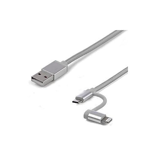 Keendex kx 2587 2 in 1 usb charging and data sync cable for lighting (iphone) and micro (android), 1 meter - gray