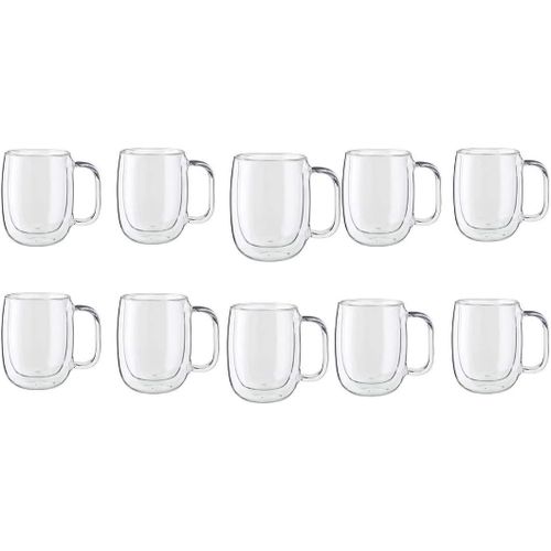 Double Wall Glass Mug, Clear, Borosilicate Glass, with Handle, for Coffee and Tea (12)