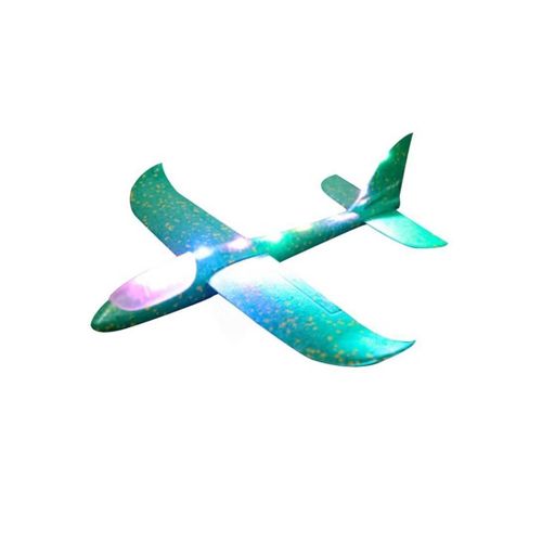 LED Foam Airplane Toy 44.5cm Large – Hand Throw Flying Glider with Light Up Cockpit Night Flying Outdoor Sports Plane for Kids Break-Resistant EPP Aircraft Model Birthday Party Favor & Garden Game Green