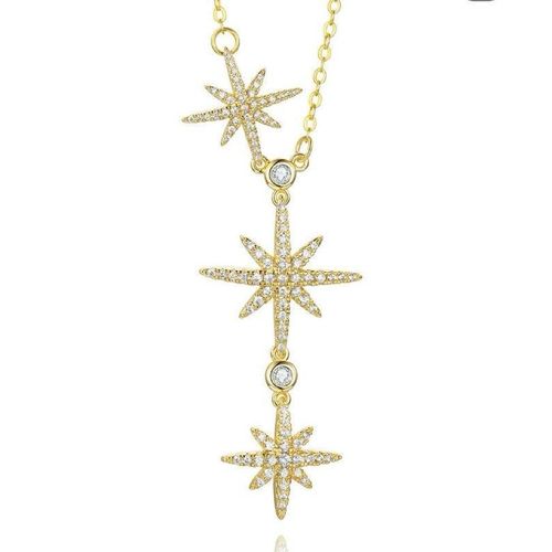 Elegant -Tone Celestial Star Drop Necklace with Crystals