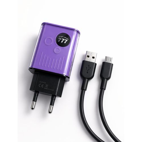 T7-221 Dual USB Charger – 15W Fast Charging – LED Indicator – Micro USB Cable – Multiple Protection