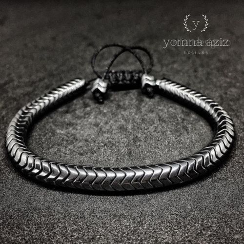 سوار الهيماطيت الأسود المصنوع يدويًا للرجال والنساء