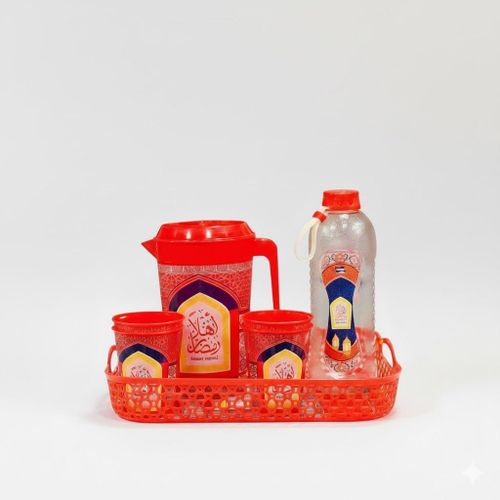 Ramadan Elegant Serving Set Tray Bottle Jug 1700ml 4 Cups Premium Plastic for Breakfast and Festival