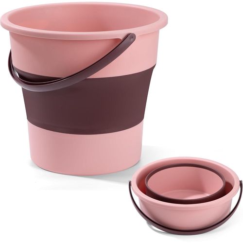 Foldable Bucket Camping Car Wash Bucket with Handle Multipurpose Portability Water Bucket for Fishing Backpacking, Cleaning and Cars (Pink, 10L)