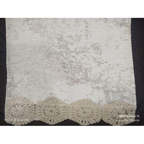 Luxurious Chenille Macrame Table Runner - High Quality Material - 40cm x 150cm - Color Off-White Beige