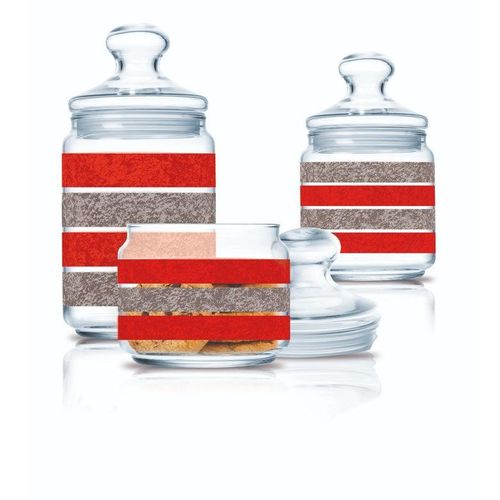sugar jars, made of glass, set of 3 pieces, with capacities of 0.5, 0.75 and 1 liter