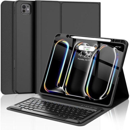Cover iPad Pro 13 - 2025 (8th Generation) M5 13-inch with Keyboard, Smart Folio Cover with Upper Pencil Holder for iPad Pro 13-inch M4, Rechargeable, Magnetic Detachable Bluetooth Keyboard for iPad Pro 7th Gen 13inch, Black
