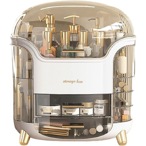 2023 New Makeup Organizer, Portable Makeup Dustproof Cosmetic Storage Box Large Capacity Cosmetic Display Case Countertop Skin Care Organizer Suit for Cosmetics Skincare Jewelry Lipstick (White)