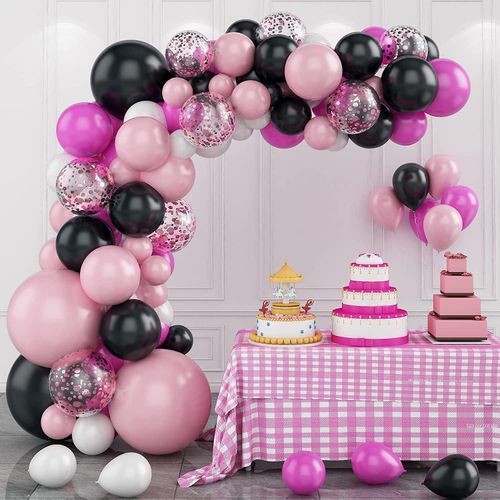 Balloon Garland Arch Kit Pink White, 92PCS Black Pink White Balloon Arch Kit Balloon Garland, Pink Confetti Latex Balloons For Girls Birthday Decoration Wedding Baby Shower Decoration Party Supplies