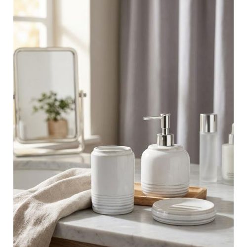 Modern White Ceramic Bathroom Accessories Set with Elegant Line Design 3 Pieces