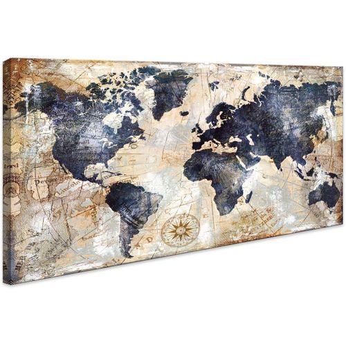 World Map Wall Art Framed Art Print Picture Wall Art Decor Home Interior - Map Picture for Office Wall Decor Canvas Artwork 20x40inch Ready to Hang