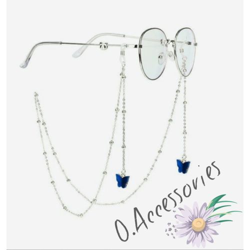 سلسلة نظارات O Accessories من المعدن الفضي مع فراشة زرقاء